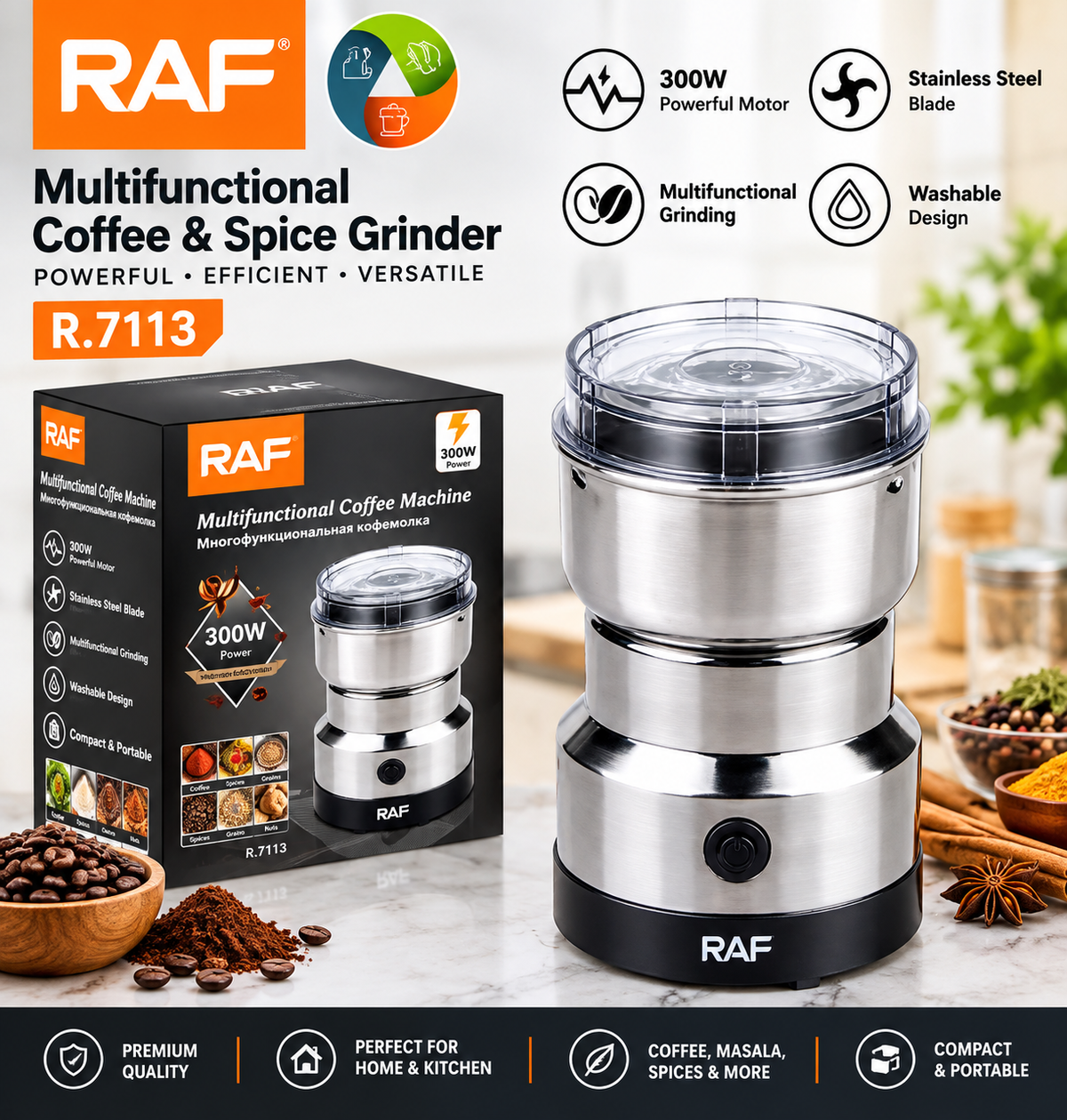 Original RAF Masala & Coffee Grinder | Stainless Steel RAF Grinder Electric | Coffee Grinder For Kitchen