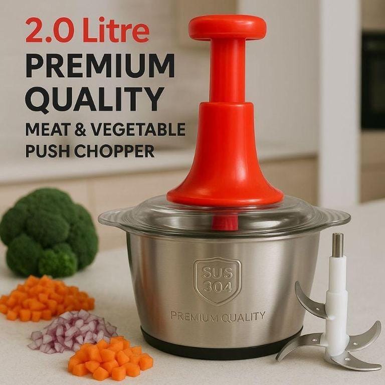2L Manual Food Chopper | Stainless Steel Push Chopper