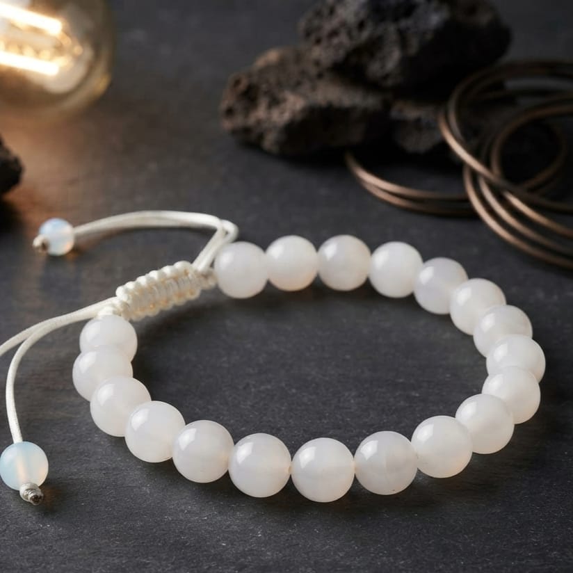 Natural Milky White Aqeeq Stone Bracelet - Genuine