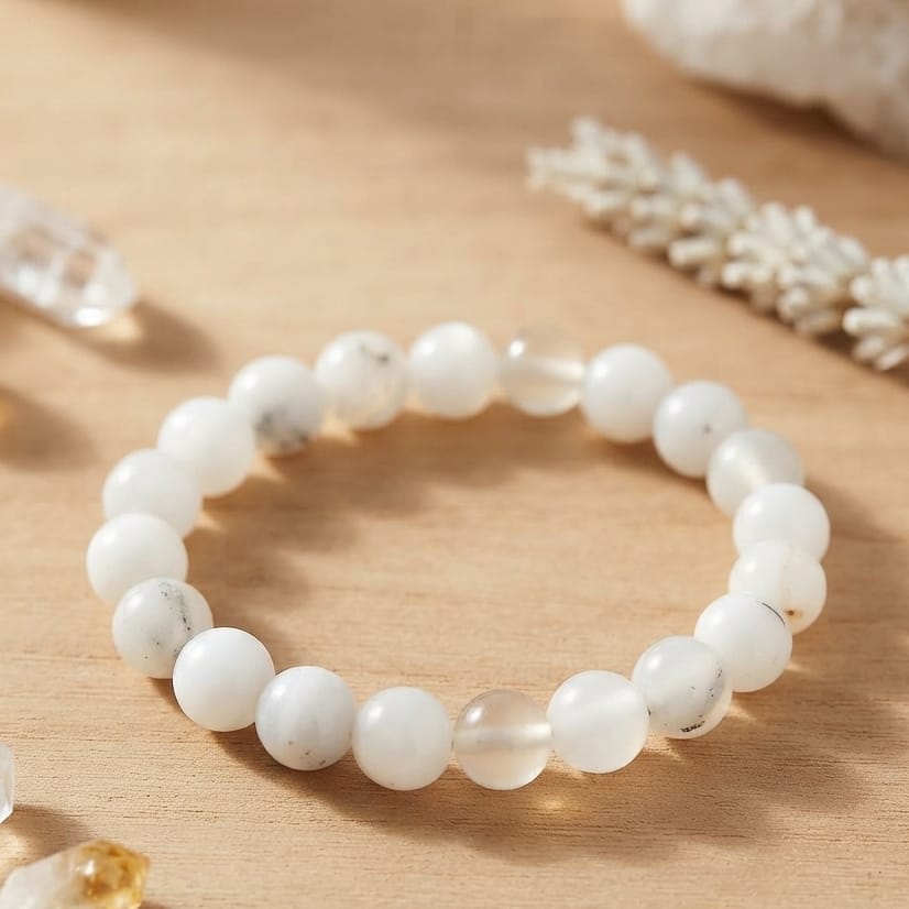 Natural Milky White Aqeeq Stone Bracelet - Genuine