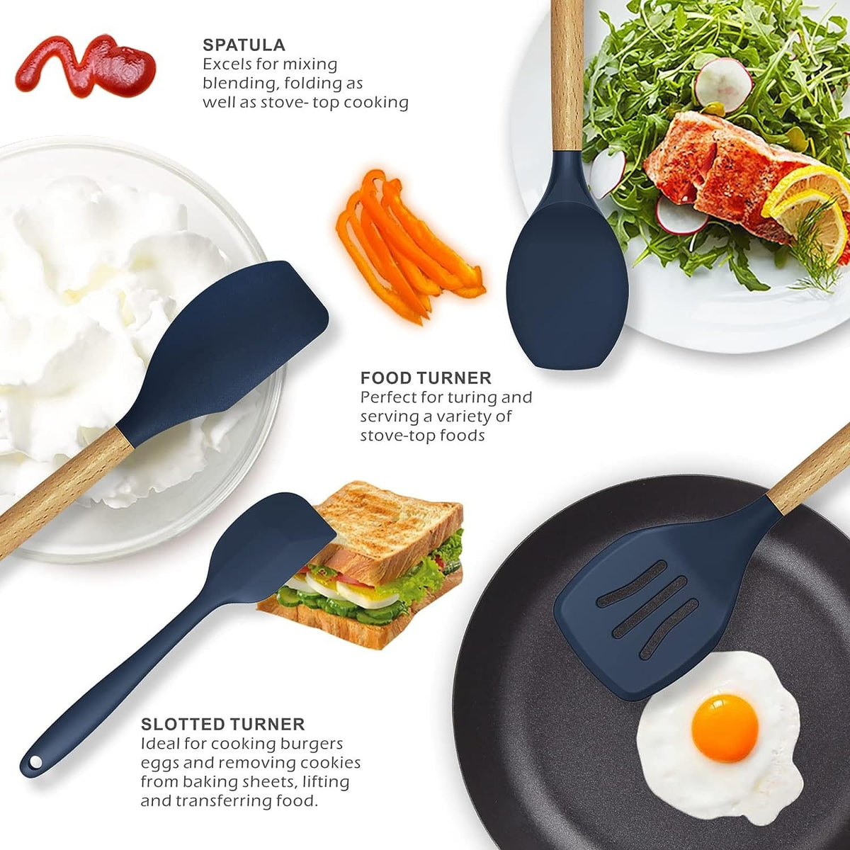 2-Piece Silicone Kitchen Utensil Set with Wooden