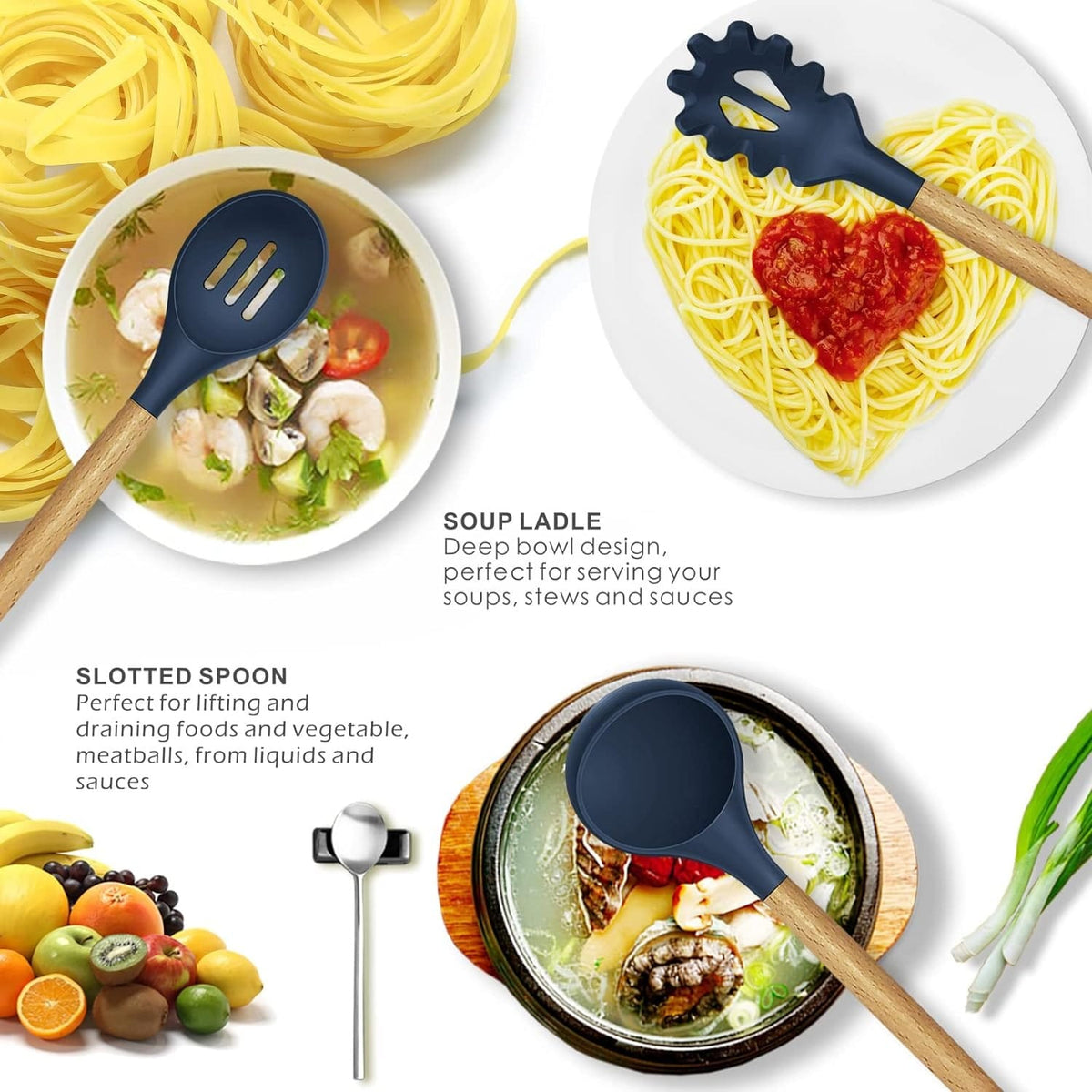 2-Piece Silicone Kitchen Utensil Set with Wooden