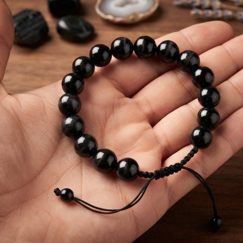 Natural Black Aqeeq Stone Bracelet - Genuine Onyx